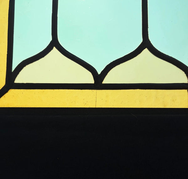 40" Wide Antique French Stained Glass Window Panel with Green & Yellow Glass