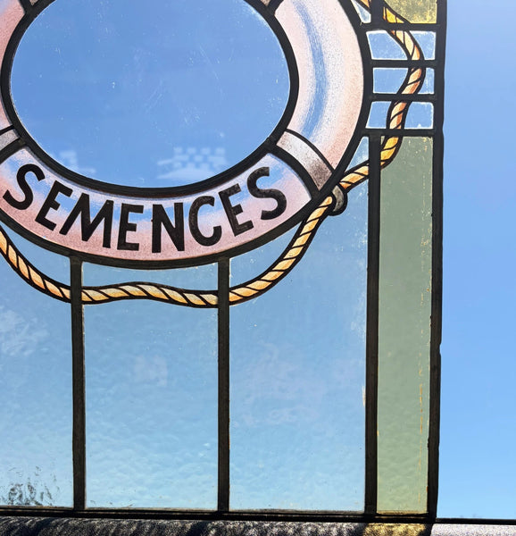25" Tall Vintage Belgian/Flanders Stained/Leaded Glass Panel "Pedigree Semences"