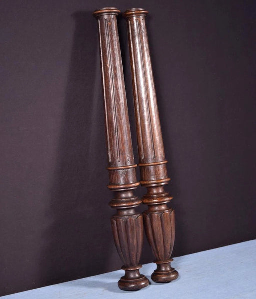 21" Pair of French Antique Solid Oak Posts/Pillars/Columns/Balusters Salvage
