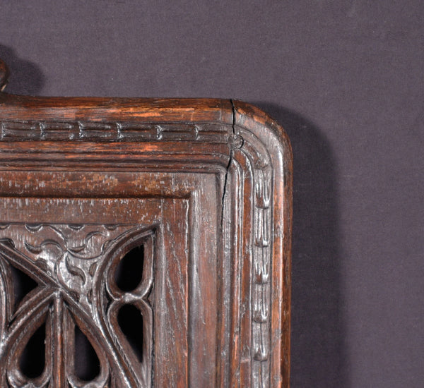 French Antique Gothic Revival Panel in Solid Oak Wood Salvage Early 1900's
