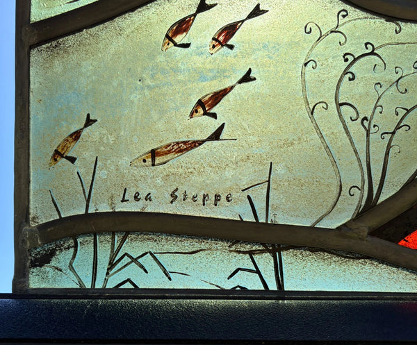 Vintage Dutch Stained/Leaded Glass Panel by Lea Steppe Sea Life Themed