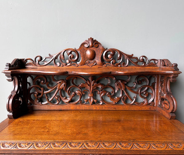 Antique French Renaissance Sideboard/Buffet in Solid Oak Highly Carved Wood