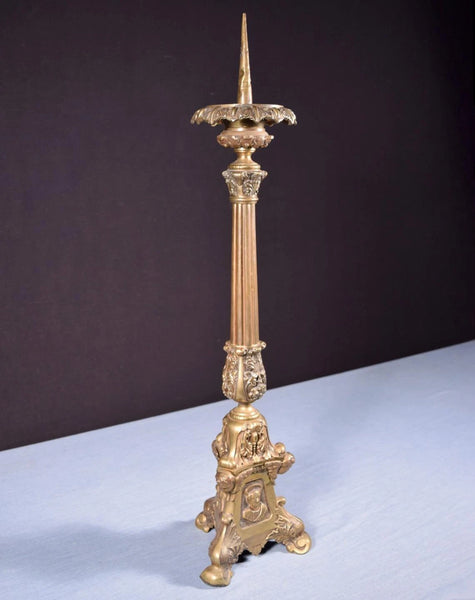 27" Antique Bronze Renaissance Revival Church Candlestick Candelabra w/Jesus