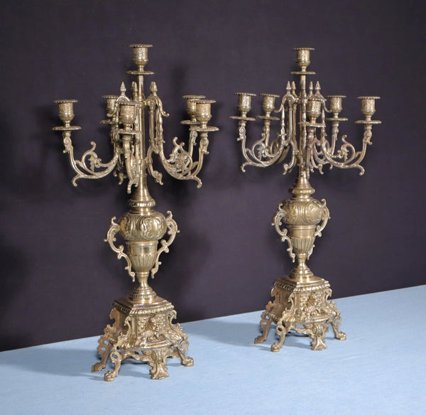 XL 24" Tall Pair of Large Vintage French Bronze Candelabra Candlesticks