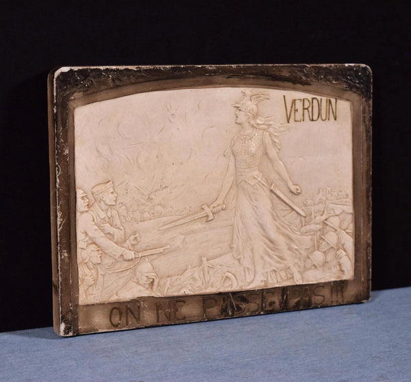 Plaster Commemorative Plaque of the Battle of Verdun WW1 "They Shall Not Pass"
