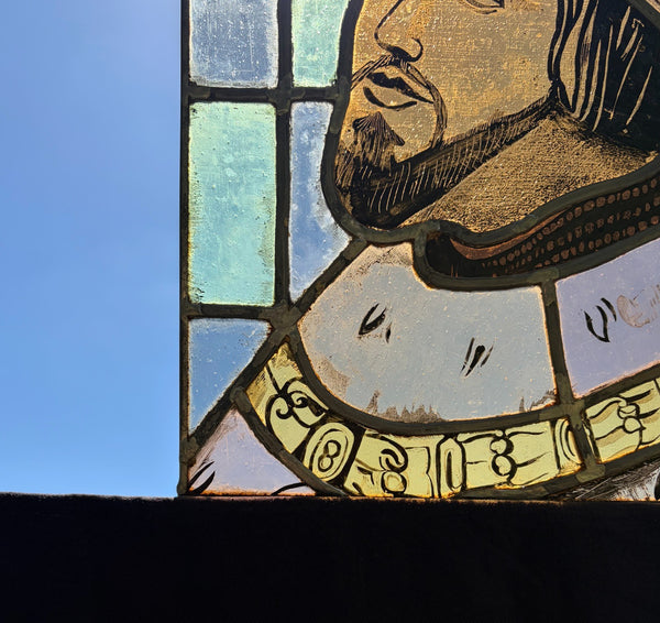 15" Tall Vintage French Stained/Leaded Glass Panel Of Charles the Great