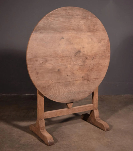 Antique French Solid Oak Rustic Wood Wine Tasting Table Tilt Top