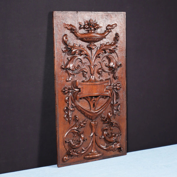 17" Tall French Antique Solid Walnut Wood Highly Carved Panel Salvage