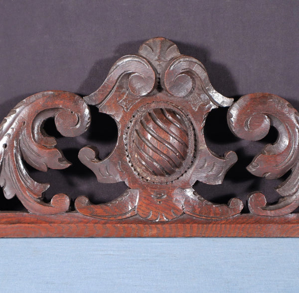 24" Wide Antique French Solid Oak Wood Highly Carved Detailed Crest