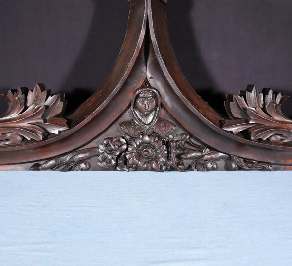 66" Antique French Gothic Revival Crest/Pediment in Solid Walnut and Oak Wood