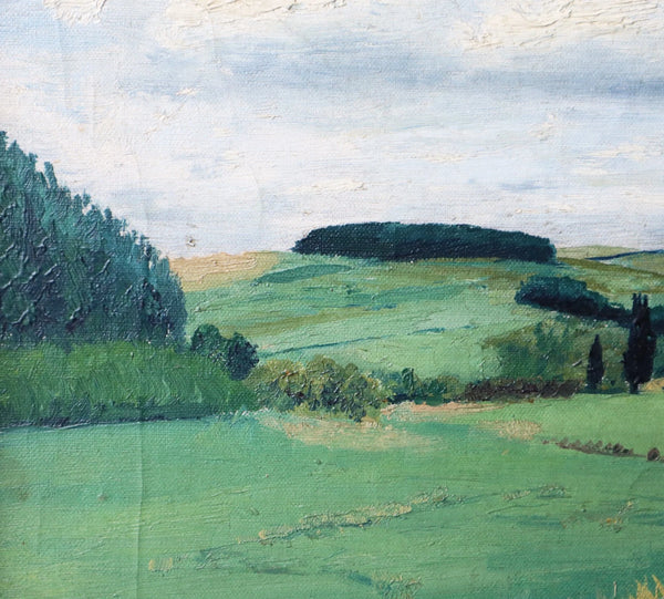 24" Wide Framed Antique Oil/Canvas Painting of a Belgian Landscape
