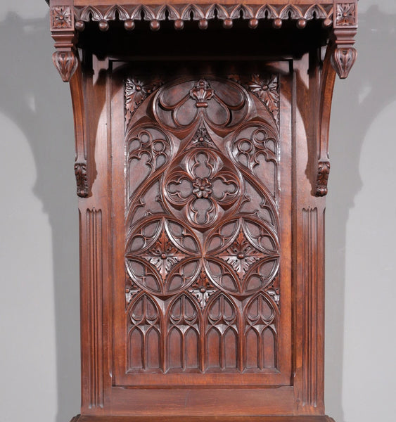 88" Tall Antique French Walnut Gothic Cabinet/ Cupboard/ Display Stand/Pedestal