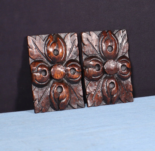 Pair of 4" French Antique Highly Carved Corbels/Trim/Brackets Solid Oak Wood