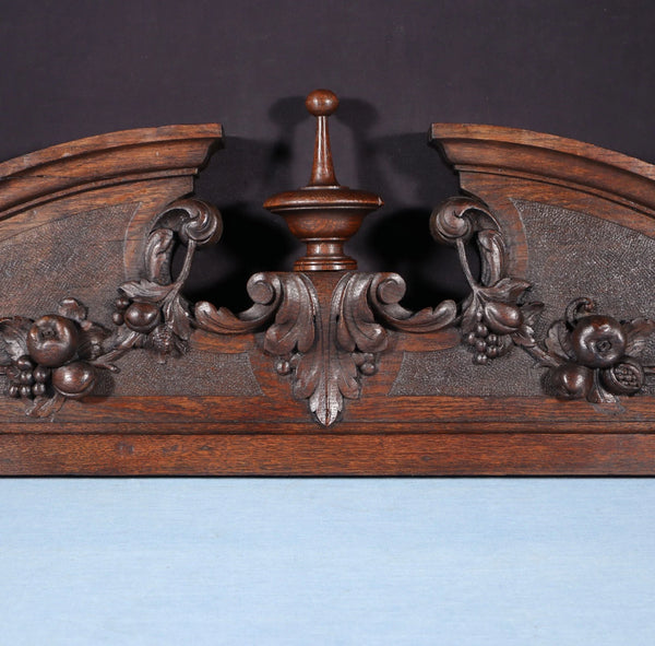 43" Wide Antique French Solid Oak Wood Highly Carved Detailed Crest