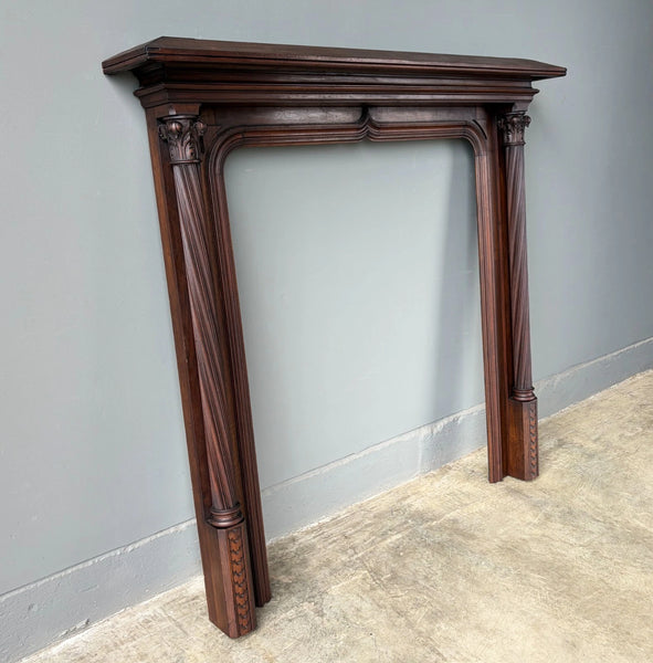 54" Tall French Antique Gothic Fireplace Mantel in Solid & Veneered Walnut
