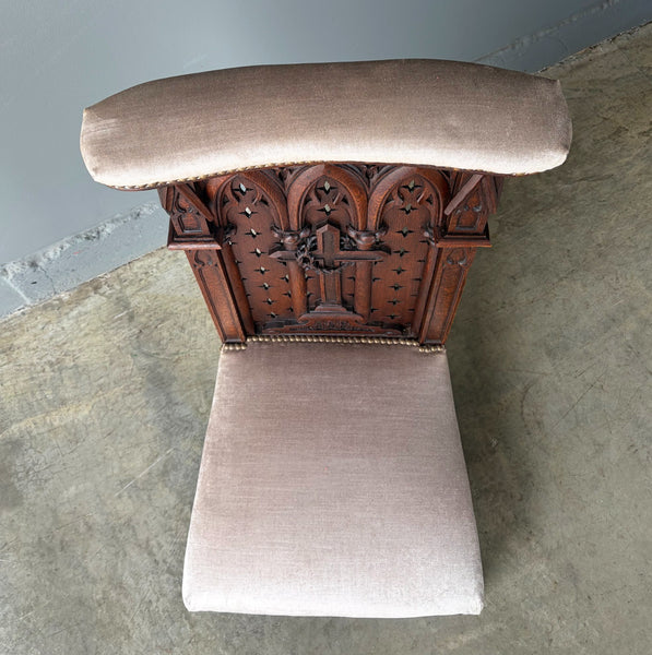 Antique French Solid Oak Wood Church Prie Dieu/Kneeler Christian Highly Carved