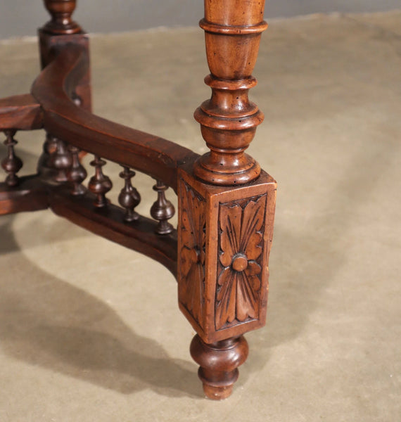 Antique French Breton Desk/Library Table in Solid Chestnut Wood with Carvings