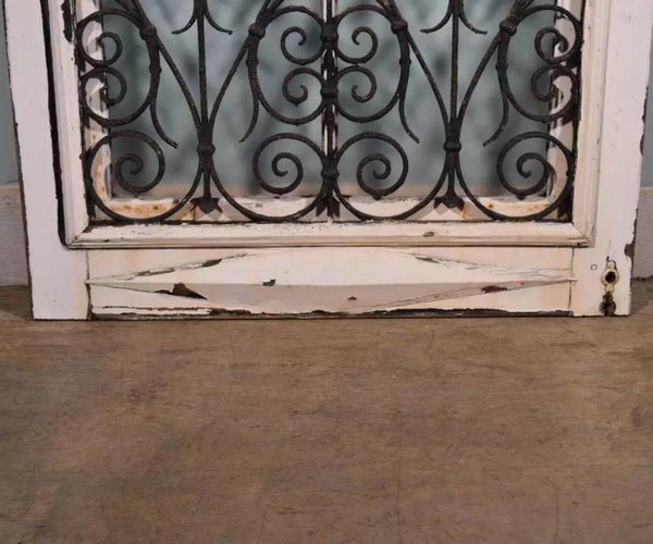 Antique French Solid Wood Window with Iron Grille and Hinged Window Salvage