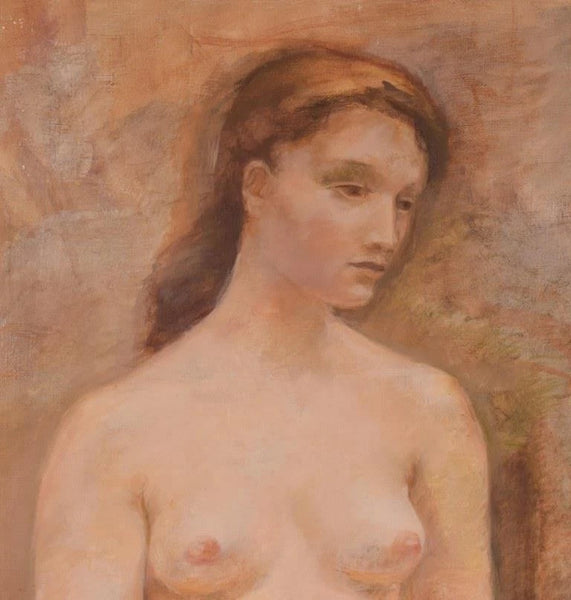 Large Framed Vintage Oil on Canvas Painting of a Nude Woman