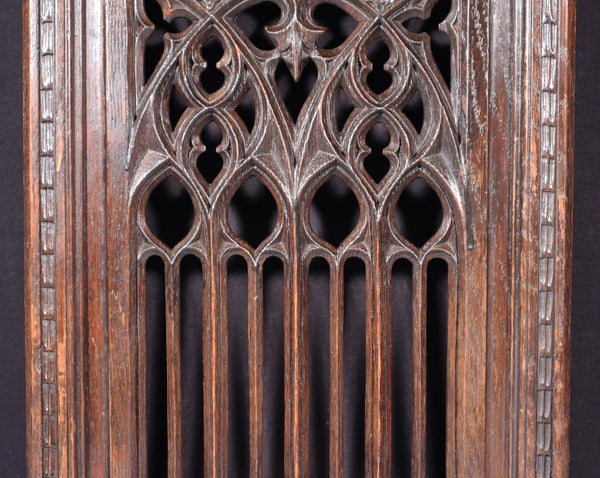 French Antique Gothic Revival Panel in Solid Oak Wood Salvage Early 1900's