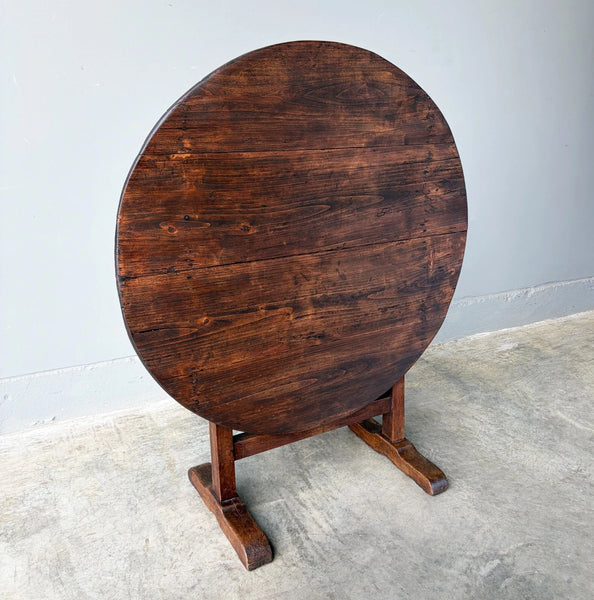 Antique French Solid Oak and Pine Rustic Wood Wine Tasting Table with Tilt Top