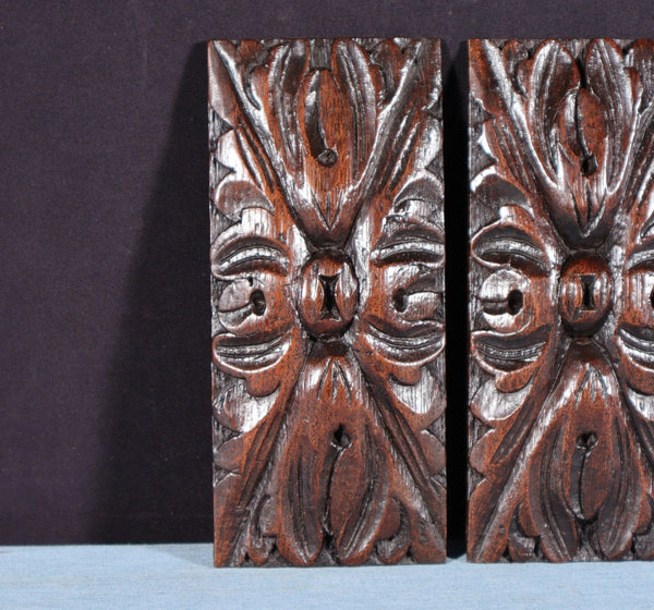 Pair of 6" French Antique Highly Carved Corbels/Trim/Brackets Solid Oak Wood