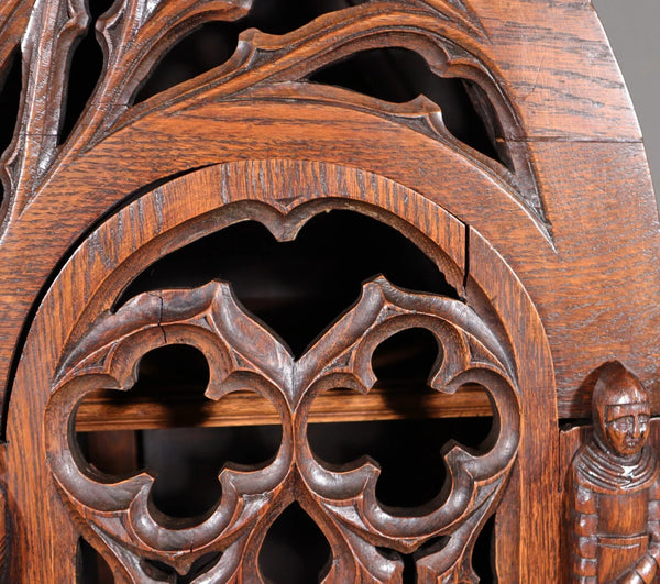 70" Tall Antique French Gothic Revival Oak Wood Cabinet/Liquor/Wine/Bar Cabinet
