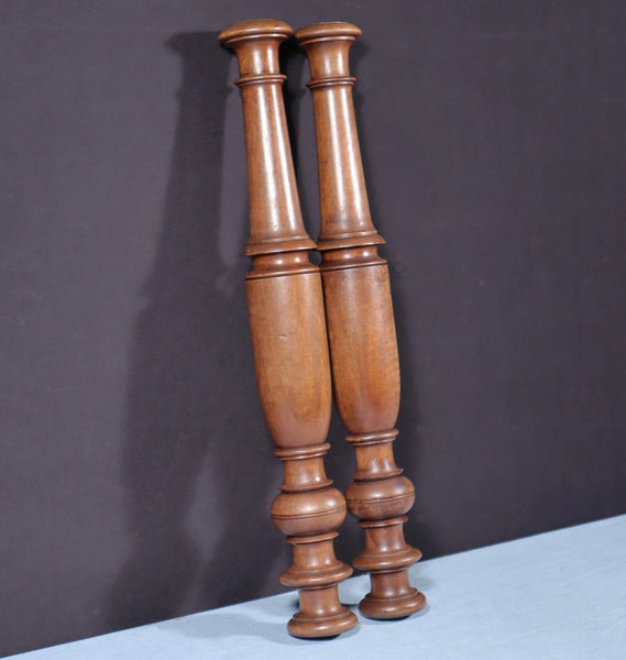 25" Tall Pair of French Antique Solid Walnut Wood Posts/Pillars/Trim Salvage