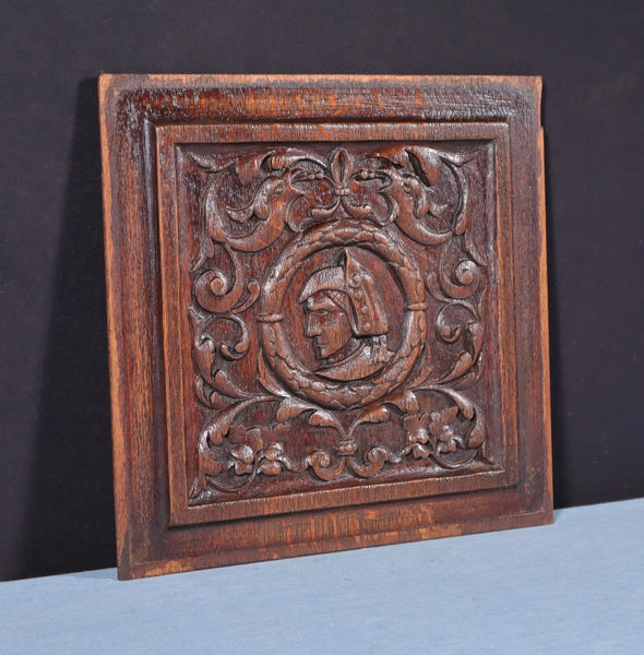 Antique French Solid Oak Highly Carved Panel with Portrait Carving Late 1800's