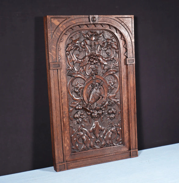 24" Tall Antique French Solid Oak Wood Louis XVI Panel Highly Carved