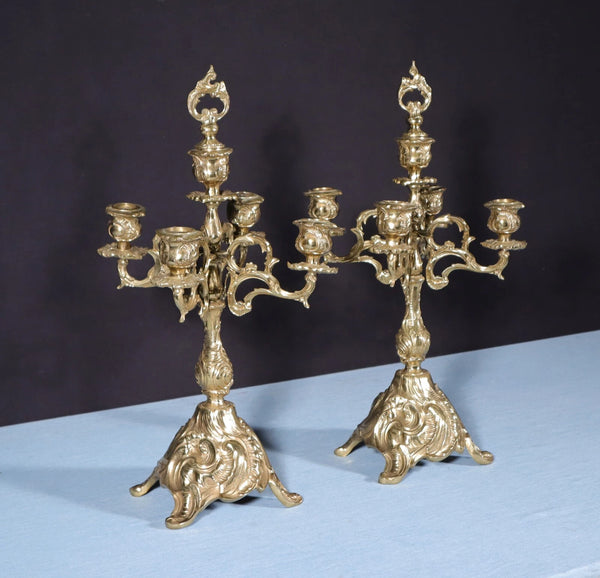 19" Tall Pair of Louis XV Vintage French Bronze Candelabra Candlesticks