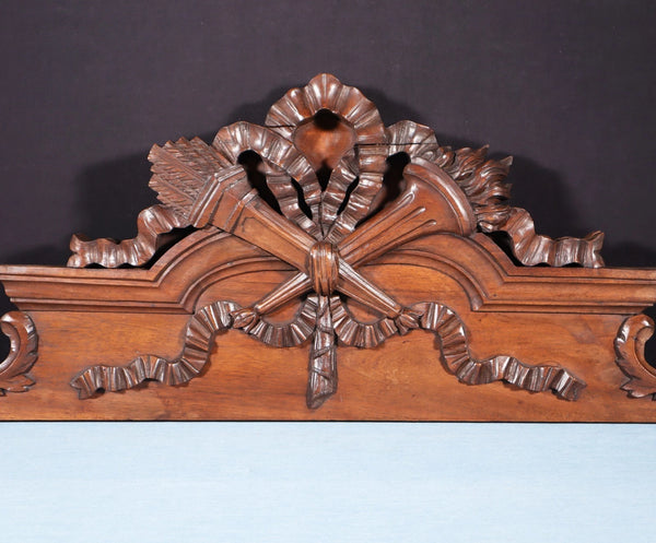 46" Wide Antique French Solid Walnut Wood Louis XVI Highly Carved Detailed Crest