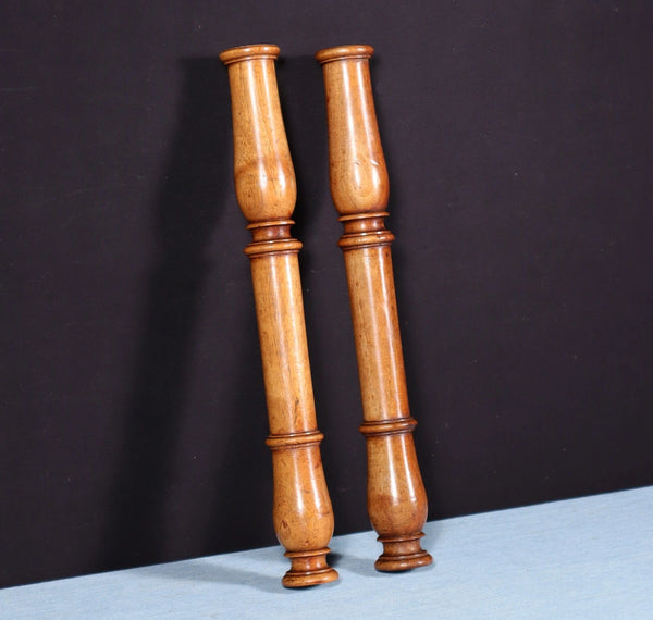 12" Tall Pair of French Antique Solid Walnut Wood Posts/Pillars/Trim Salvage
