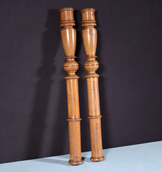 23" Tall Pair of French Antique Solid Walnut Wood Posts/Pillars/Trim Salvage