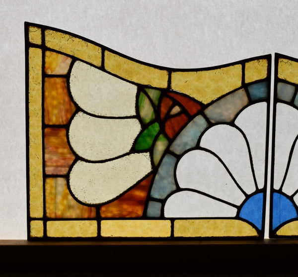 Pair of Vintage French Art Deco Stained Glass Panels with Copper Frames