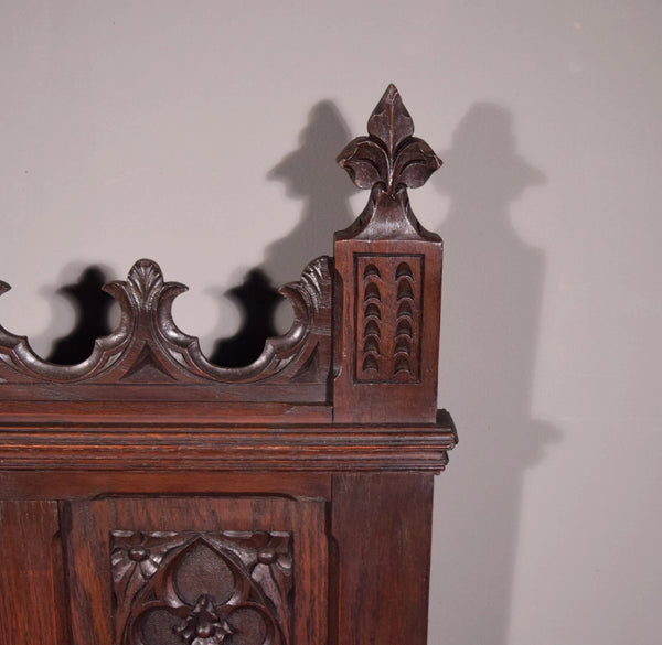Antique French Gothic Revival Oak Wood Bench/Settee/Chair Highly Carved
