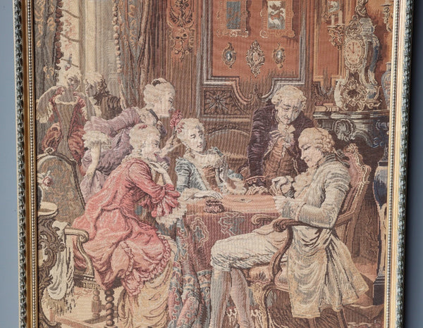 61" Tall Framed Vintage Belgian Tapestry Signed "Doutreligne" Card Players