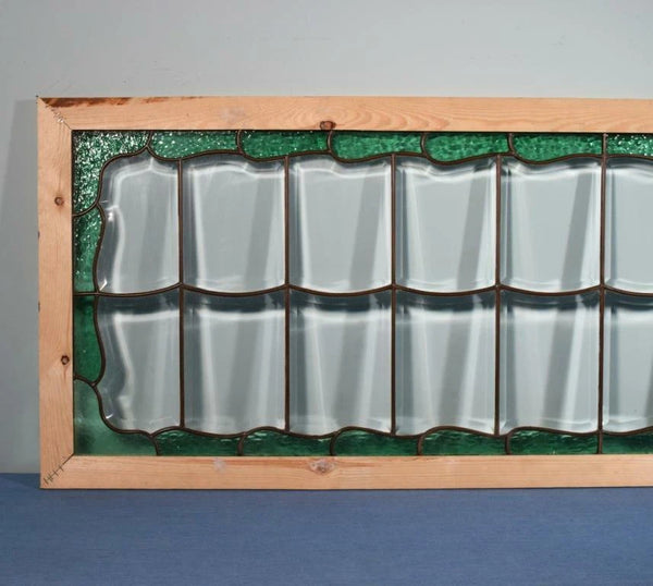 62" Wide Vintage French Stained Glass Panel with Brass and Leaded Framing