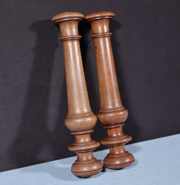 15" Tall Pair of French Antique Solid Walnut Wood Posts/Pillars/Trim Salvage