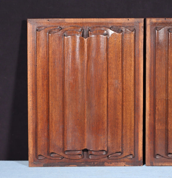 Antique Pair of French Gothic Revival Panels in Walnut w/Linen Fold Carvings