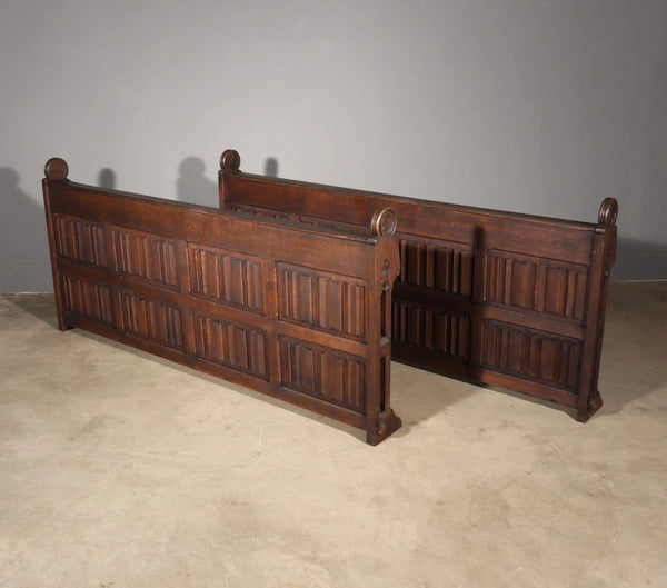 Pair of 79" Long Antique Gothic Revival Solid Oak Wood Prayer Church Rails