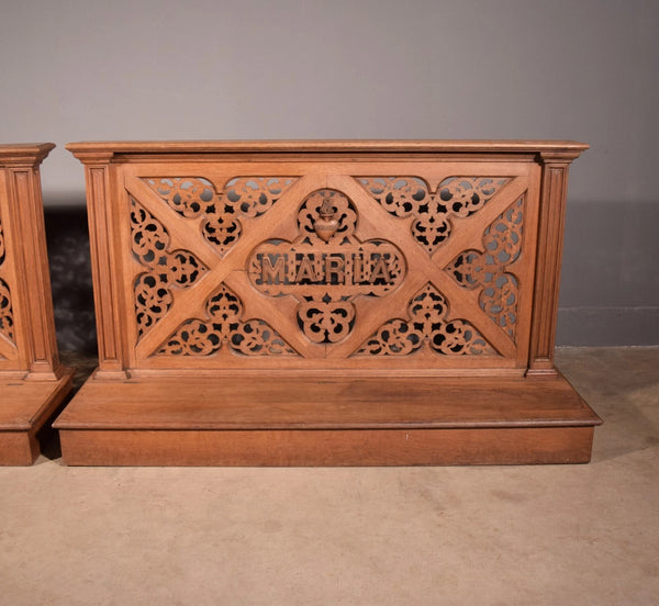 Pair of 59" Long Antique Gothic Revival Oak Wood Prayer Rails With Storage