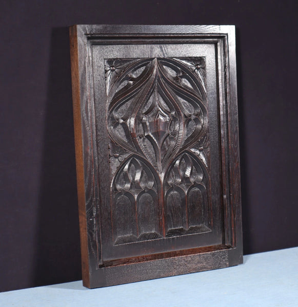 French Antique Gothic Revival Panel in Solid Chestnut Wood Salvage Late 1800's