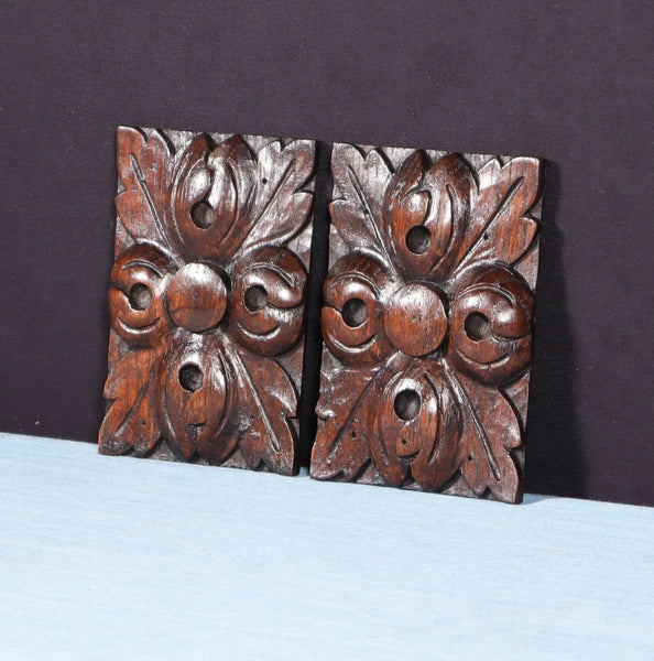 Pair of 4" French Antique Highly Carved Corbels/Trim/Brackets Solid Oak Wood