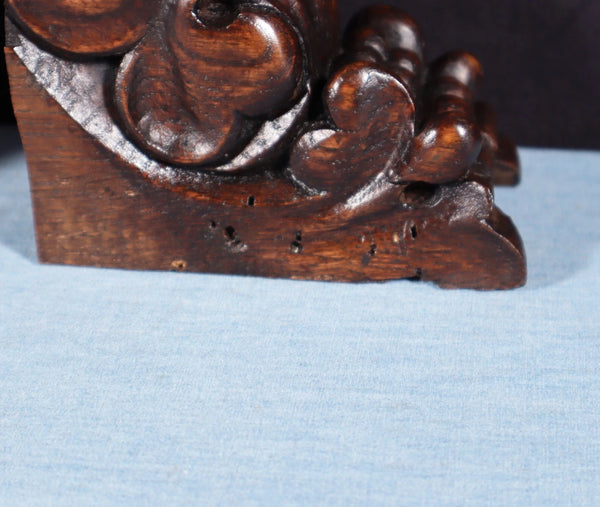 Pair of 5" Tall French Antique Highly Carved Trim/Corbels Solid Oak Wood