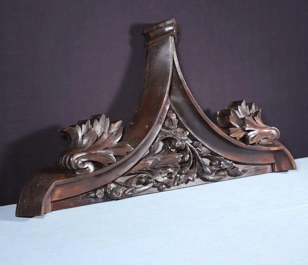 36" Antique French Gothic Revival Crest/Pediment in Solid Walnut and Oak Wood