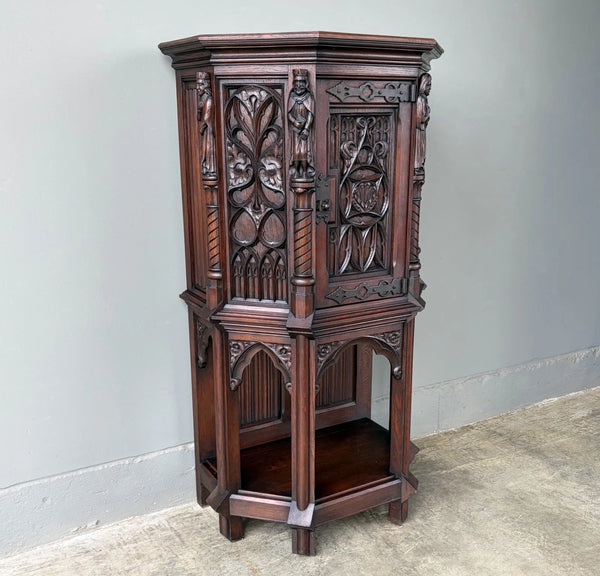 Vintage French Gothic Revival Cabinet/Console/Sideboard, Highly Carved Oak Wood