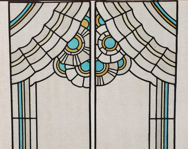 Set of 6 Vintage Art Deco French Stained Glass Panels with Textured Glass