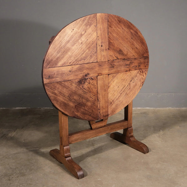 Antique French Solid Oak and Ash Wood Rustic Wine Tasting Table with Tilt Top