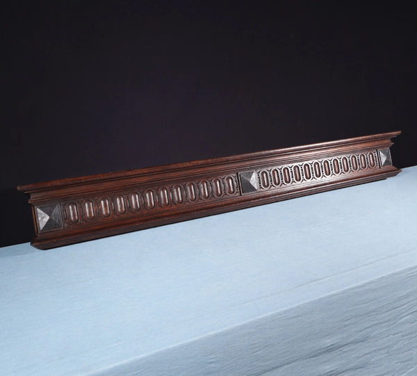 67" Wide Antique French Solid Oak Wood Mantel/Panel/Crest Pediment w/Carvings